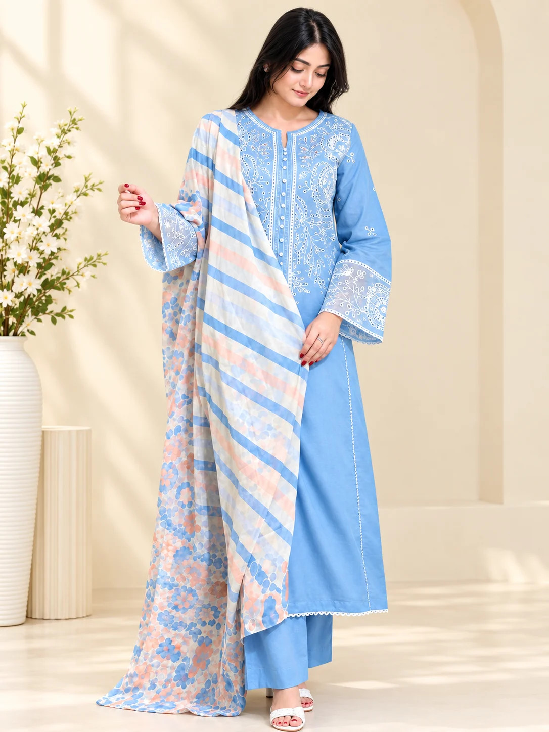 Fine Cotton Stitched Three Piece