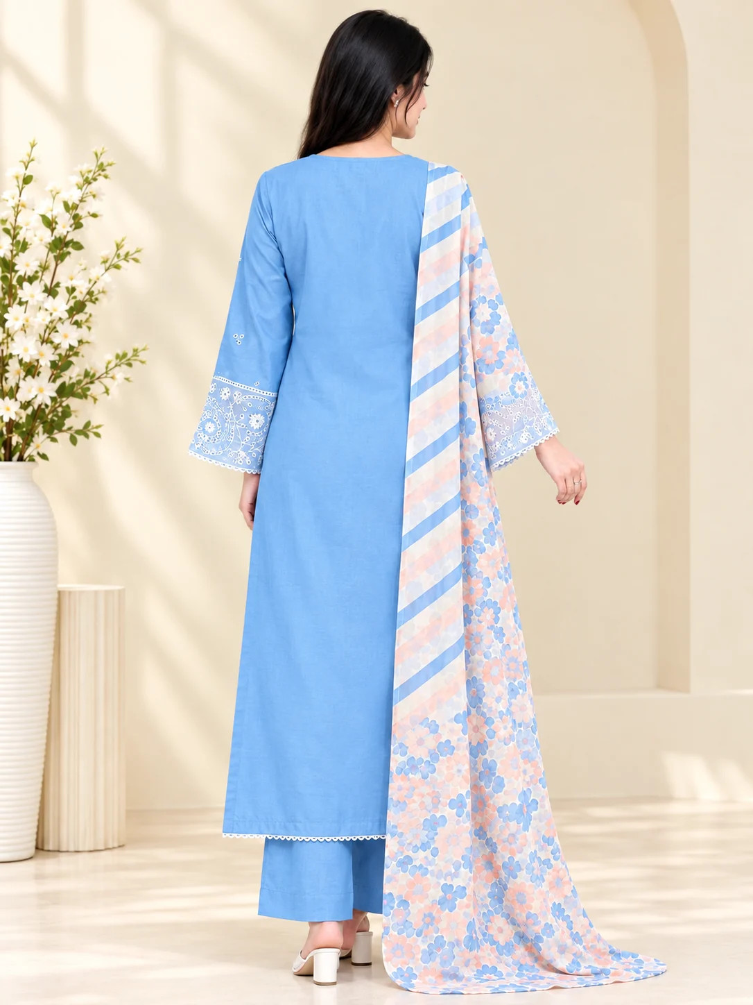 Fine Cotton Stitched Three Piece