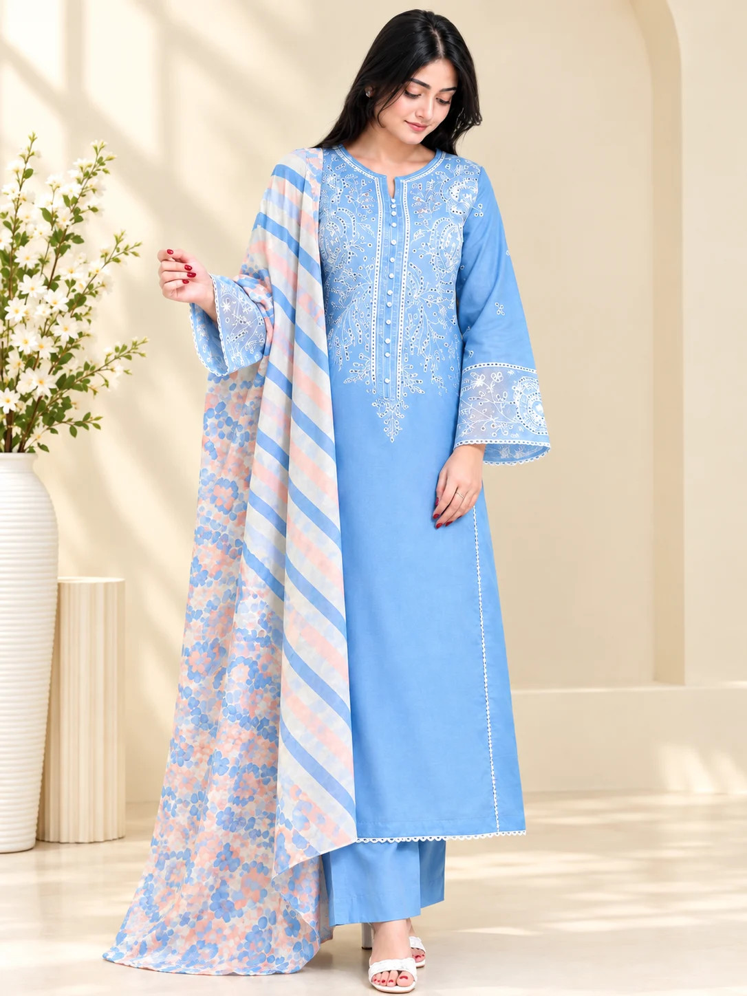 Fine Cotton Stitched Three Piece